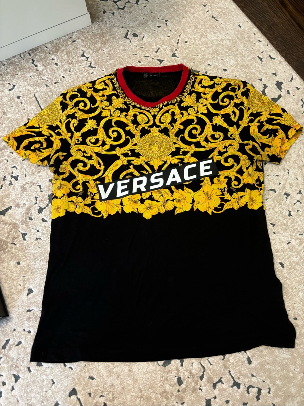 Versace Black & Yellow Baroque Logo Tee